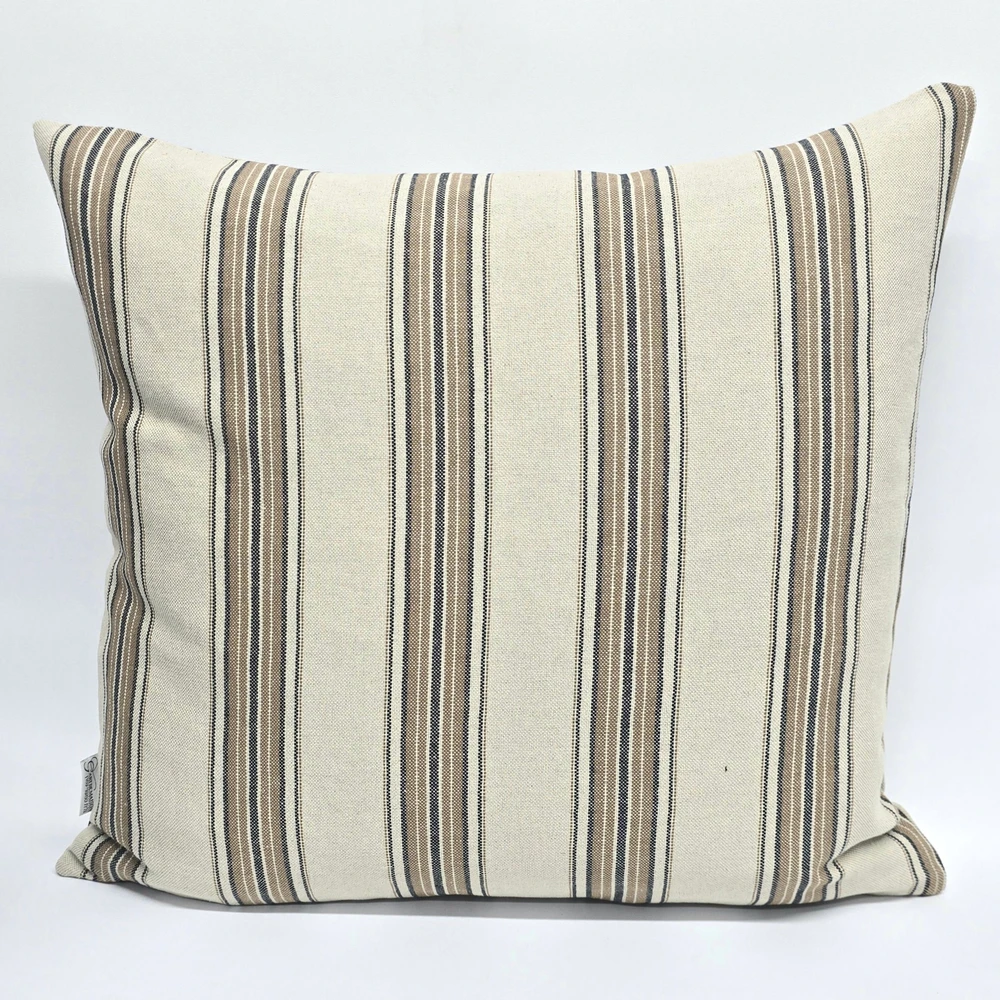 כרית נוי פשתן טבעי פסים חמרה כחול