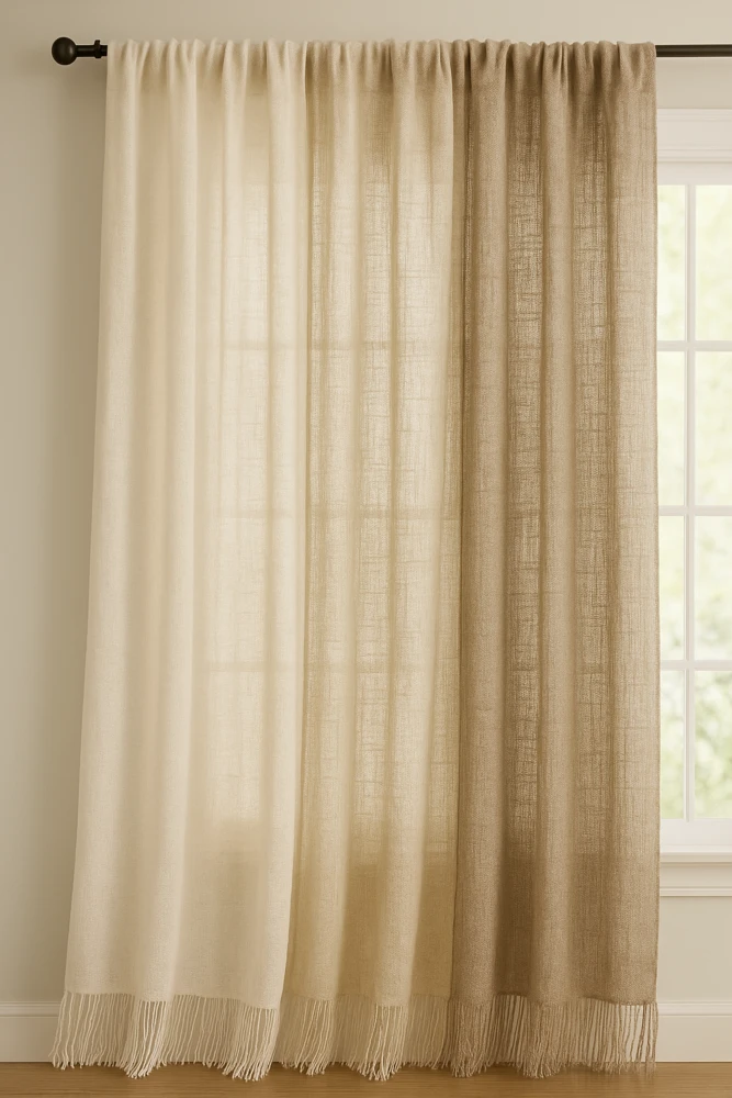 זוג וילונות פשתן בתפירת השחלה רוחב כל כנף 1.20 אורך כל כנף 2.50