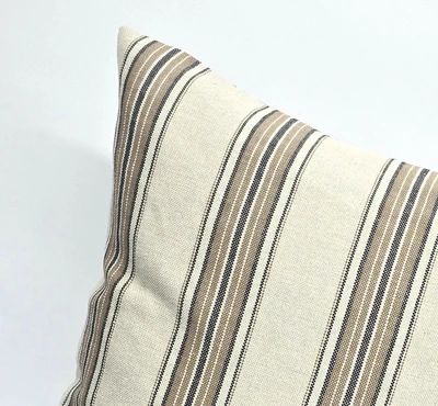 כרית נוי לסלון פשתן טבעי פסים חמרה כחול