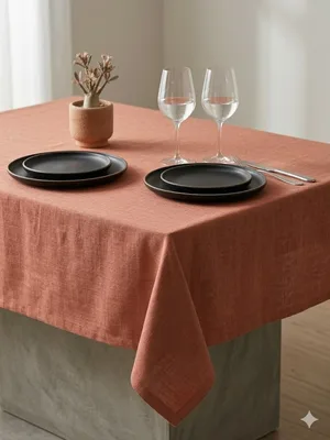 מפת שולחן צבע קורל טרקוטה פשתן